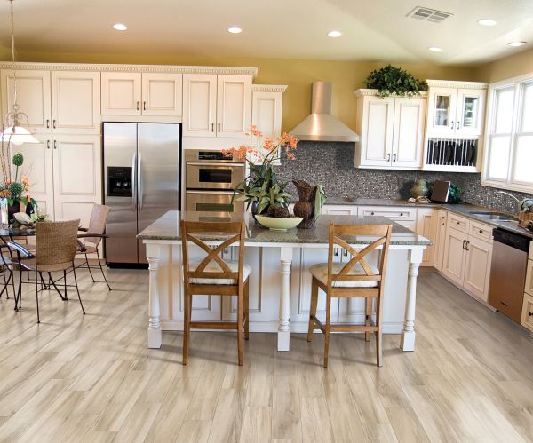 wood look tile in modern kitchen