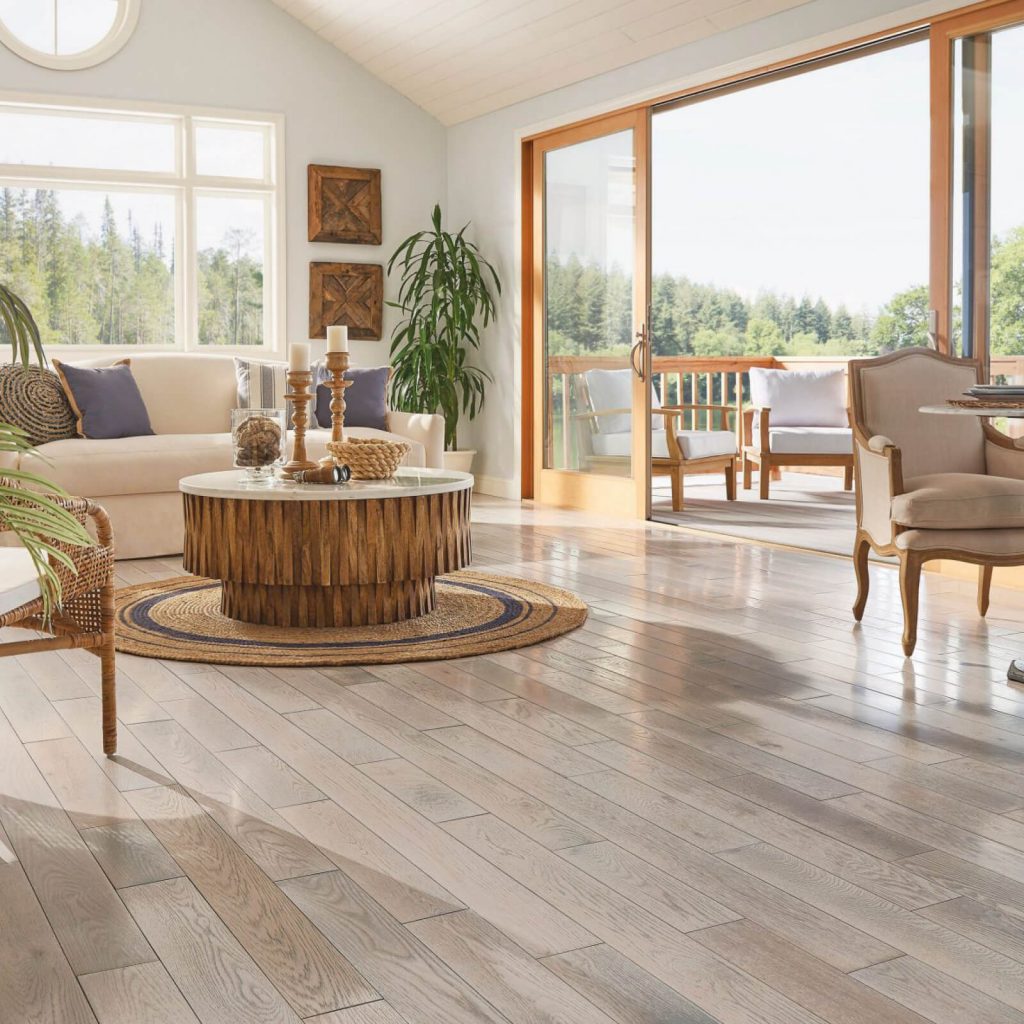 glossy hardwood flooring in open living area