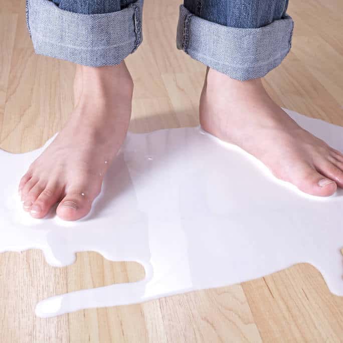 Milk spill on vinyl flooring