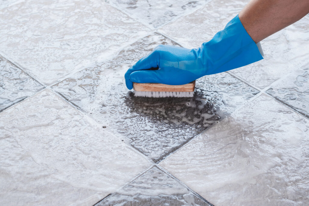 scrubbing tile flooring