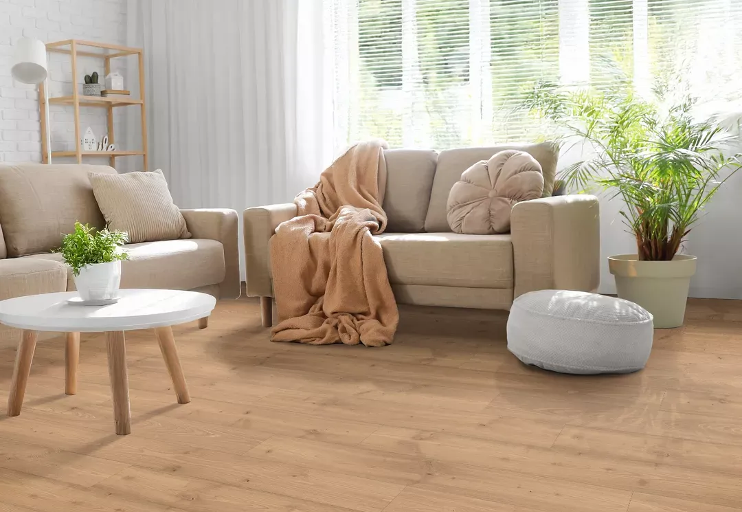 Choosing Medium Colored Laminate Medium colored laminate flooring in bright living room | Dolphin Carpet