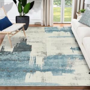 blue area rug in living room