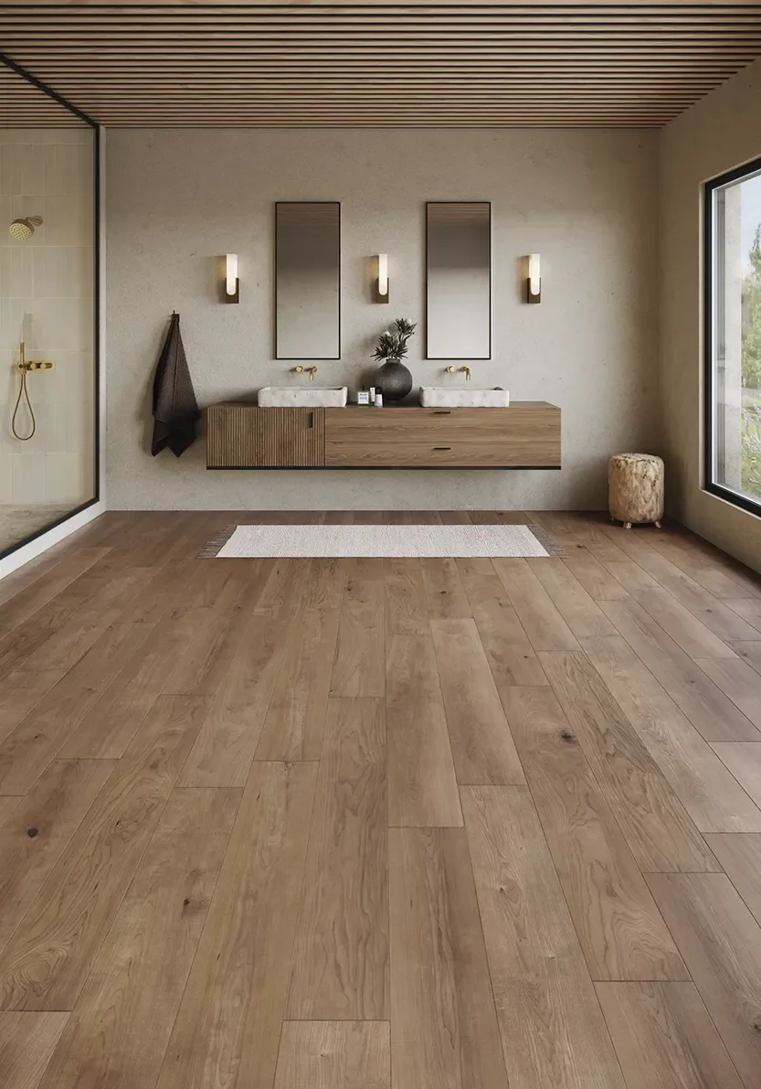 MediumColored-Laminate-Intro Medium colored laminate flooring in modern bathroom | Dolphin Carpet