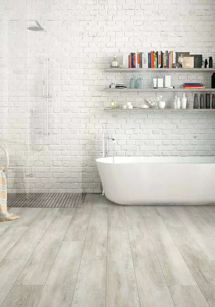 light-colored-flooring-in-bathroom-portrait Bathroom Hardwood | Dolphin Carpet & Tile