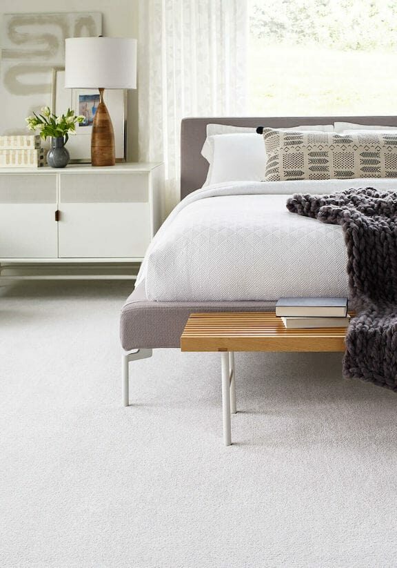 White carpet from Find Your Carpet collection in bedroom